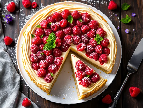 Tartă cu zmeură și cremă de mascarpone