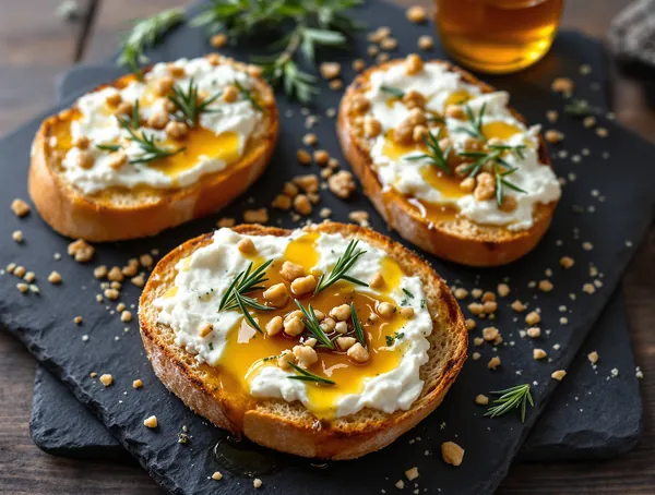 Tartine cu brânză de capră și miere de trufe