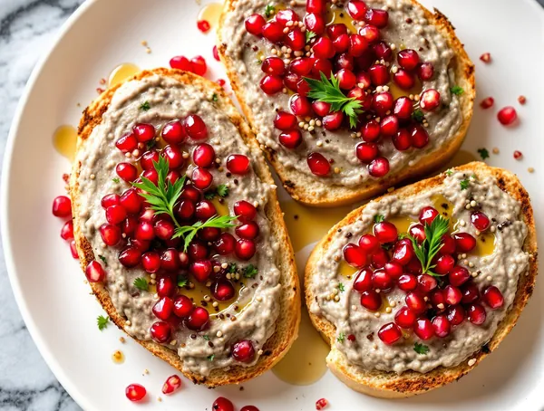 Tartine cu pastă de vinete și rodie