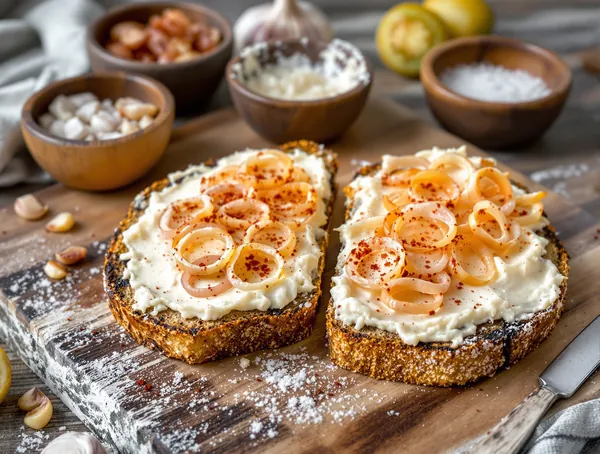 Tartine cu untură de casă și ceapă murată