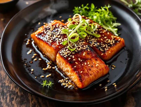 Teriyaki de somon cu glazură de soia și mirin