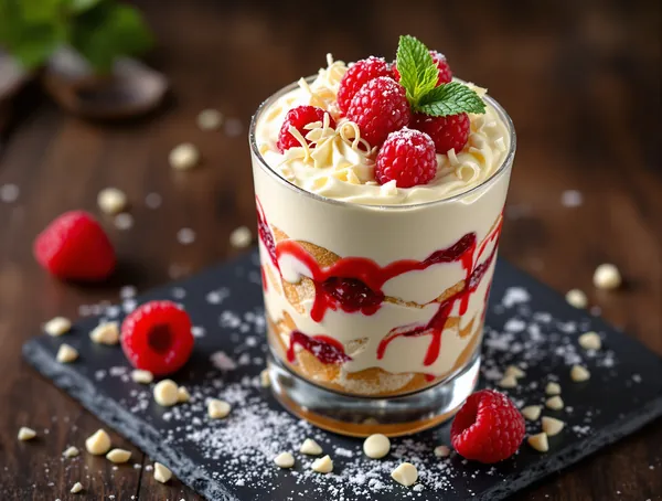 Tiramisu cu ciocolată albă și zmeură