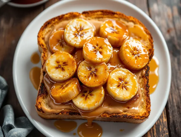 Toast cu unt de arahide și banane caramelizate