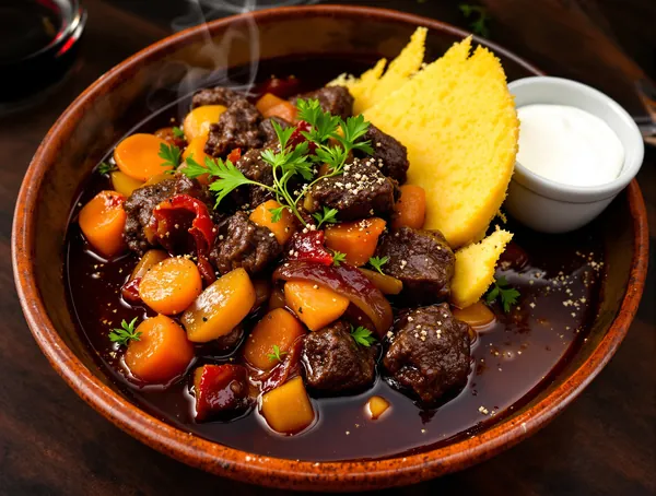Tocăniță de vită cu vin roșu și legume