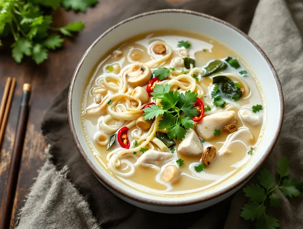Tom kha gai cu pui și lapte de cocos