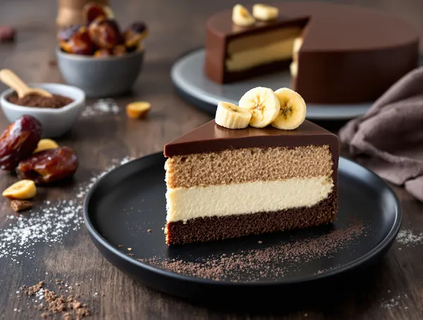 Tort cu banane și nuci de caju în strat de cacao