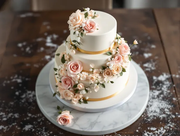 Tort cu fondant și flori de zahăr