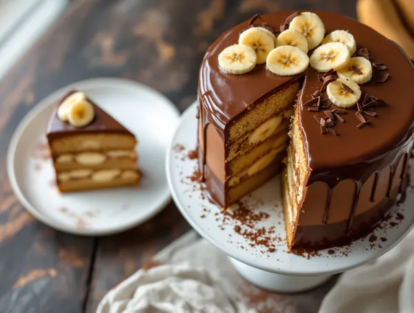 Tort cu ganache de ciocolată cu lapte și banane