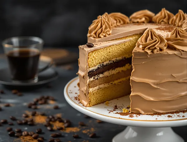 Tort cu straturi de pandișpan și cremă de cafea