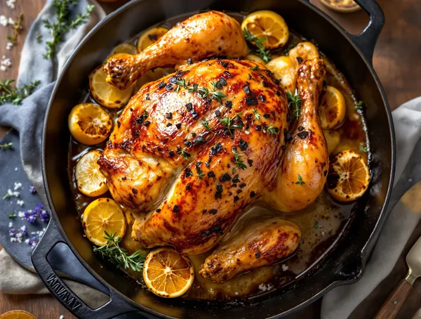 Whole roasted chicken cu trufe și lămâie