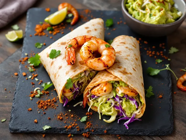 Wrap cu creveți picanți și coleslaw de avocado