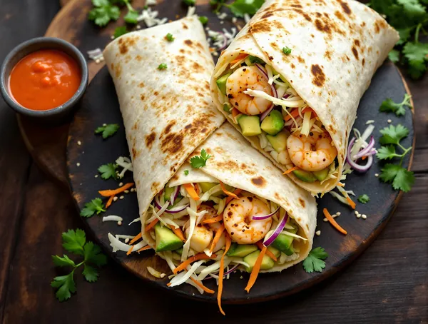 Wrap cu creveți picanți și coleslaw de avocado