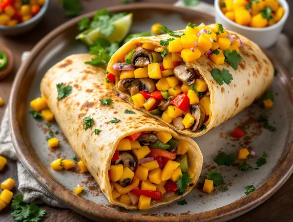 Wrap cu fajitas de legume și salsa de mango