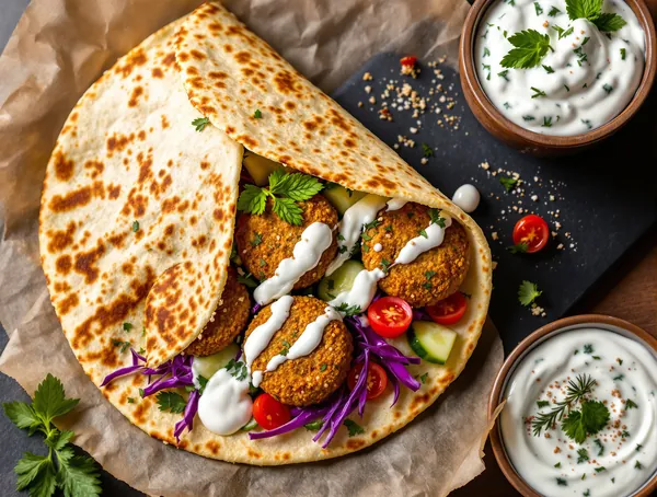 Wrap cu falafel și sos tzatziki