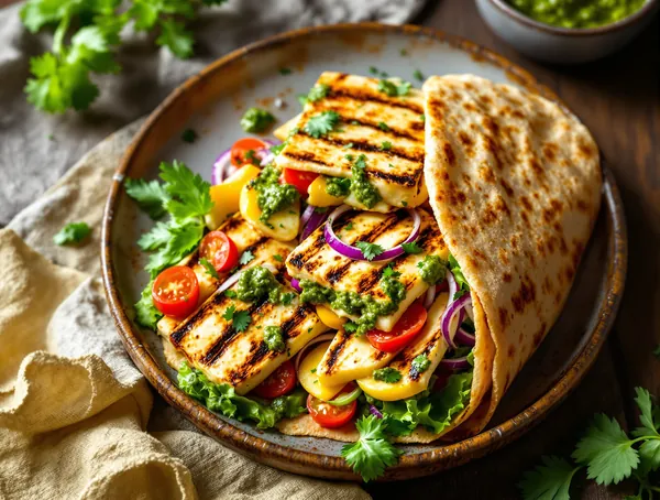 Wrap cu halloumi la grătar și chimichurri