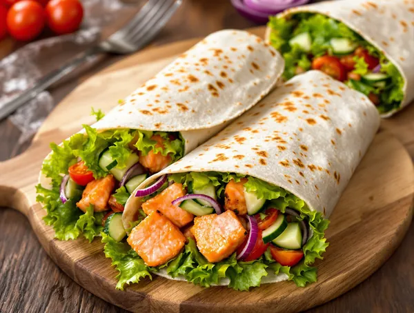 Wrap cu somon la grătar și salată verde