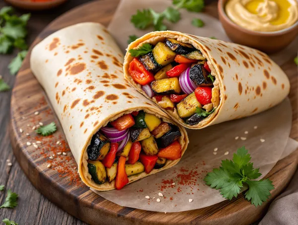 Wrap de post cu hummus și legume coapte
