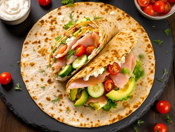 Wrap de salată cu somon afumat