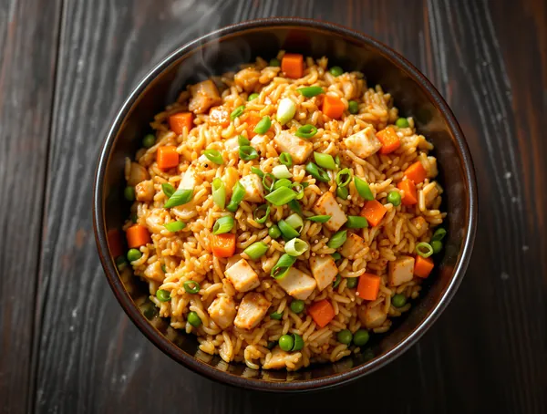 Yakimeshi cu orez prăjit, ou și pui